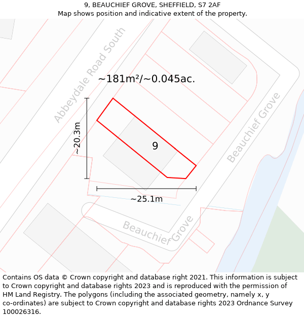9, BEAUCHIEF GROVE, SHEFFIELD, S7 2AF: Plot and title map