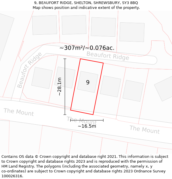 9, BEAUFORT RIDGE, SHELTON, SHREWSBURY, SY3 8BQ: Plot and title map