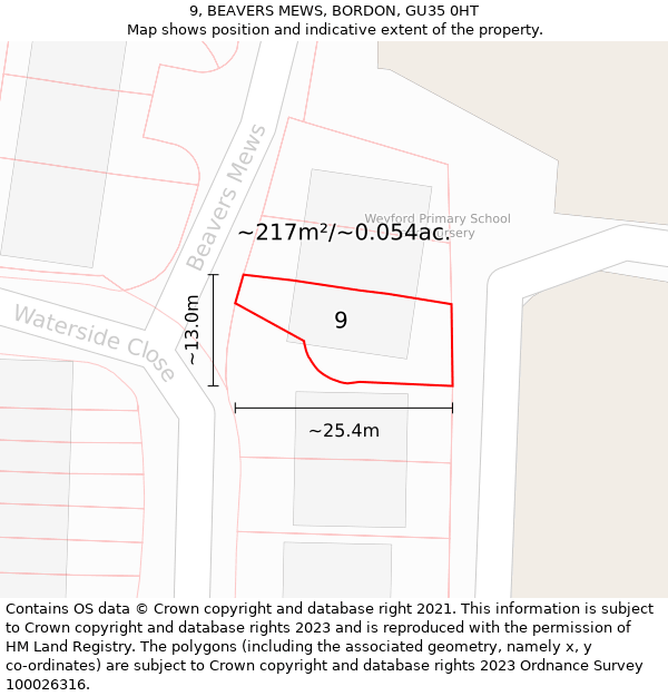 9, BEAVERS MEWS, BORDON, GU35 0HT: Plot and title map