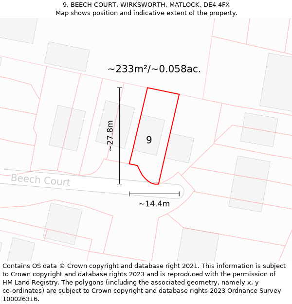 9, BEECH COURT, WIRKSWORTH, MATLOCK, DE4 4FX: Plot and title map