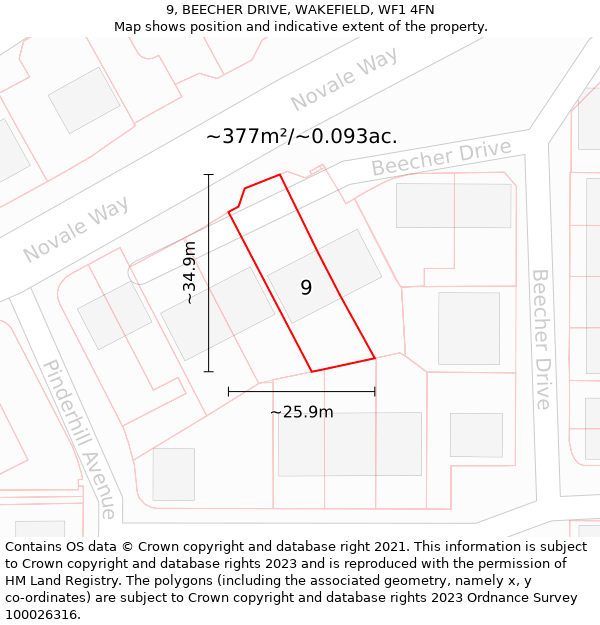 9, BEECHER DRIVE, WAKEFIELD, WF1 4FN: Plot and title map