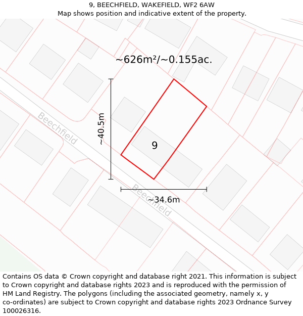 9, BEECHFIELD, WAKEFIELD, WF2 6AW: Plot and title map