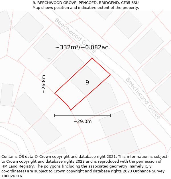 9, BEECHWOOD GROVE, PENCOED, BRIDGEND, CF35 6SU: Plot and title map