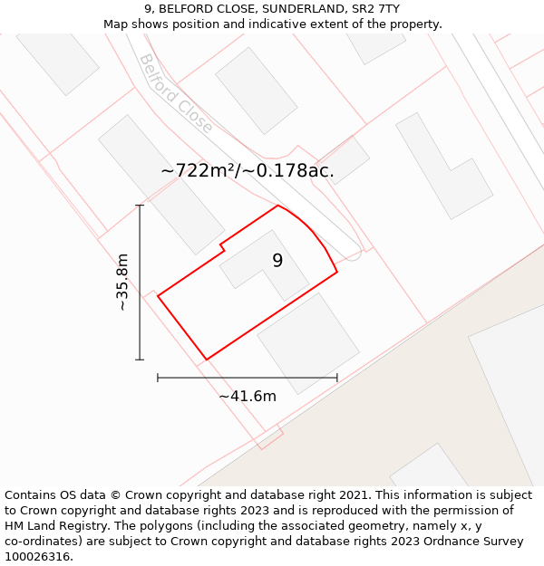 9, BELFORD CLOSE, SUNDERLAND, SR2 7TY: Plot and title map