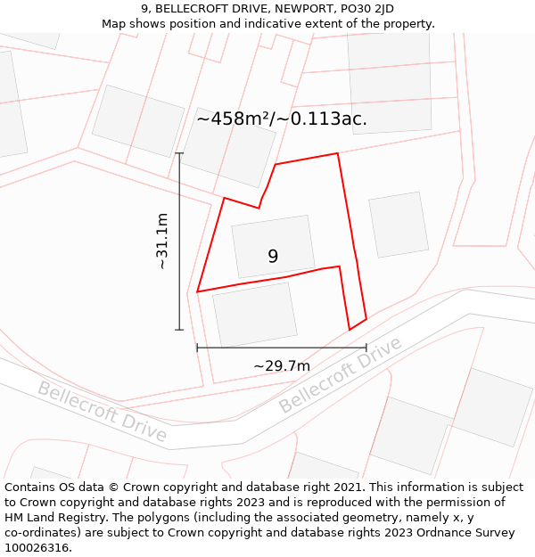 9, BELLECROFT DRIVE, NEWPORT, PO30 2JD: Plot and title map