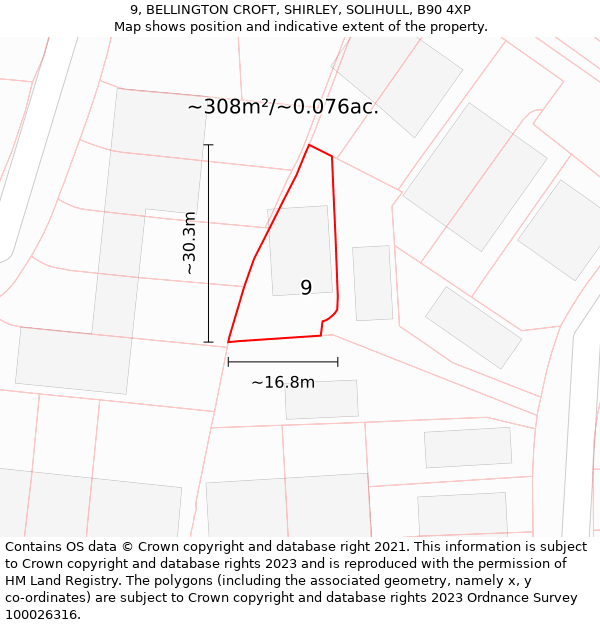 9, BELLINGTON CROFT, SHIRLEY, SOLIHULL, B90 4XP: Plot and title map