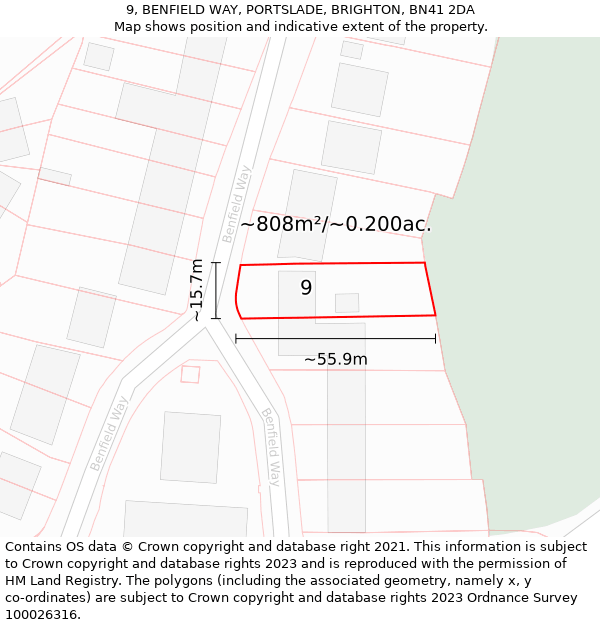 9, BENFIELD WAY, PORTSLADE, BRIGHTON, BN41 2DA: Plot and title map