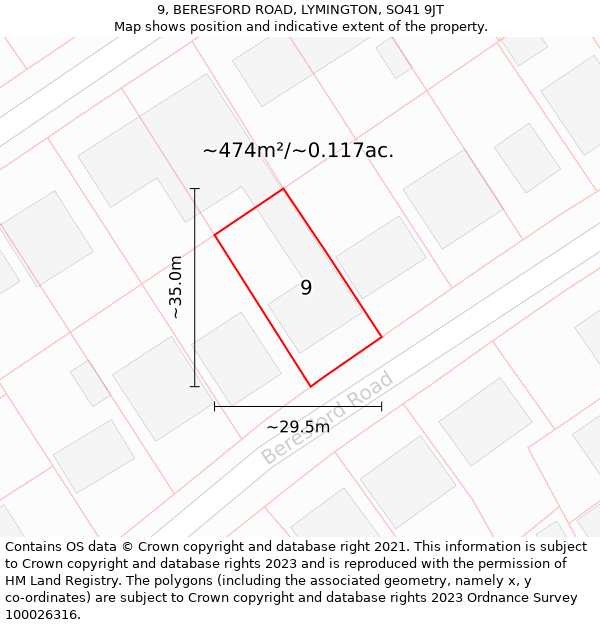 9, BERESFORD ROAD, LYMINGTON, SO41 9JT: Plot and title map