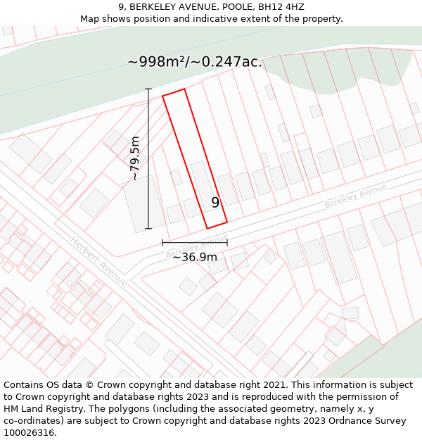 9, BERKELEY AVENUE, POOLE, BH12 4HZ: Plot and title map