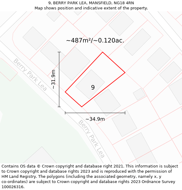 9, BERRY PARK LEA, MANSFIELD, NG18 4RN: Plot and title map