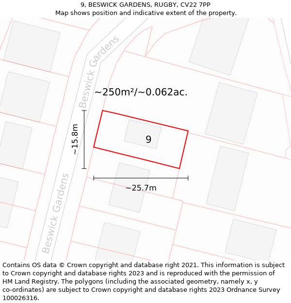 9, BESWICK GARDENS, RUGBY, CV22 7PP: Plot and title map