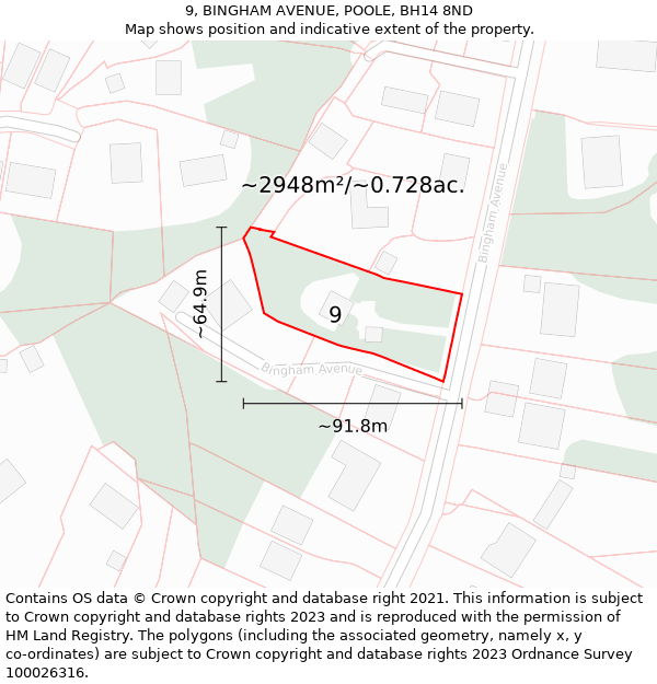 9, BINGHAM AVENUE, POOLE, BH14 8ND: Plot and title map