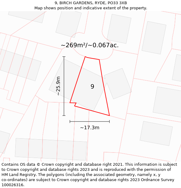9, BIRCH GARDENS, RYDE, PO33 3XB: Plot and title map