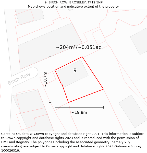 9, BIRCH ROW, BROSELEY, TF12 5NP: Plot and title map