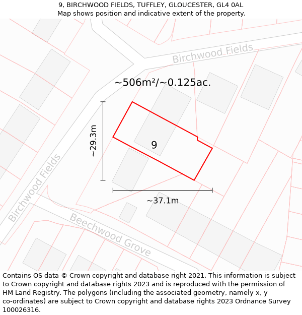 9, BIRCHWOOD FIELDS, TUFFLEY, GLOUCESTER, GL4 0AL: Plot and title map