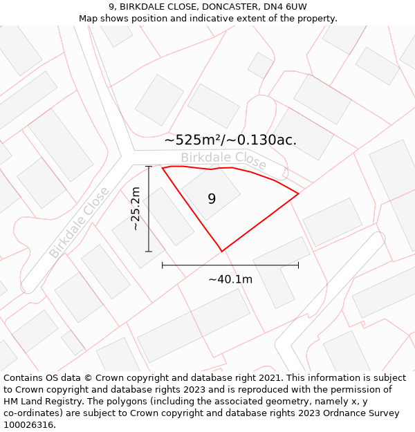 9, BIRKDALE CLOSE, DONCASTER, DN4 6UW: Plot and title map