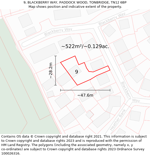 9, BLACKBERRY WAY, PADDOCK WOOD, TONBRIDGE, TN12 6BP: Plot and title map