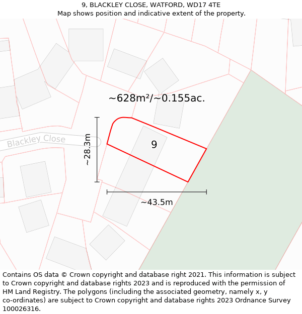 9, BLACKLEY CLOSE, WATFORD, WD17 4TE: Plot and title map