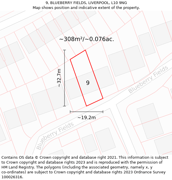 9, BLUEBERRY FIELDS, LIVERPOOL, L10 9NG: Plot and title map