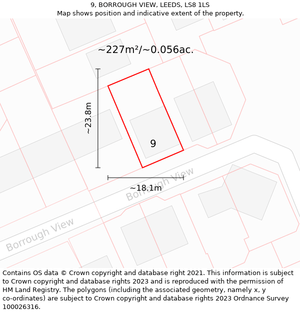 9, BORROUGH VIEW, LEEDS, LS8 1LS: Plot and title map