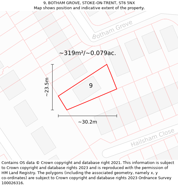 9, BOTHAM GROVE, STOKE-ON-TRENT, ST6 5NX: Plot and title map