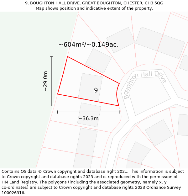 9, BOUGHTON HALL DRIVE, GREAT BOUGHTON, CHESTER, CH3 5QG: Plot and title map