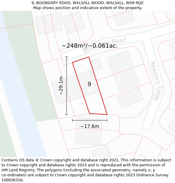 9, BOUNDARY ROAD, WALSALL WOOD, WALSALL, WS9 9QZ: Plot and title map