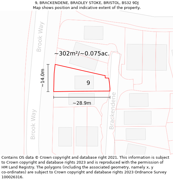 9, BRACKENDENE, BRADLEY STOKE, BRISTOL, BS32 9DJ: Plot and title map