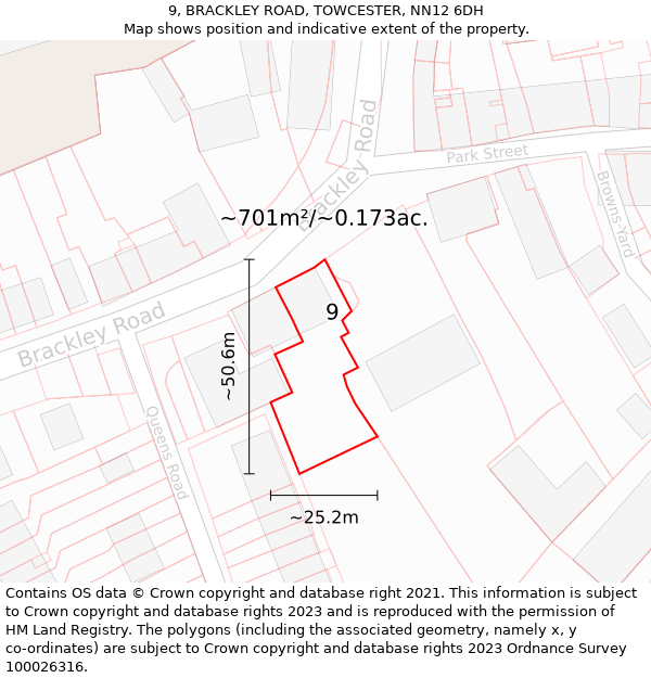 9, BRACKLEY ROAD, TOWCESTER, NN12 6DH: Plot and title map