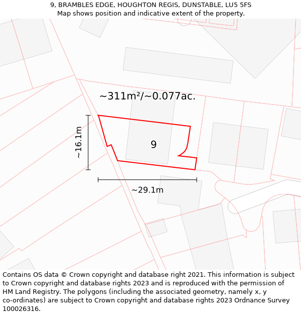 9, BRAMBLES EDGE, HOUGHTON REGIS, DUNSTABLE, LU5 5FS: Plot and title map