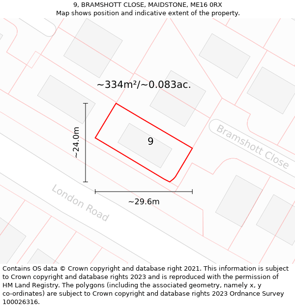 9, BRAMSHOTT CLOSE, MAIDSTONE, ME16 0RX: Plot and title map