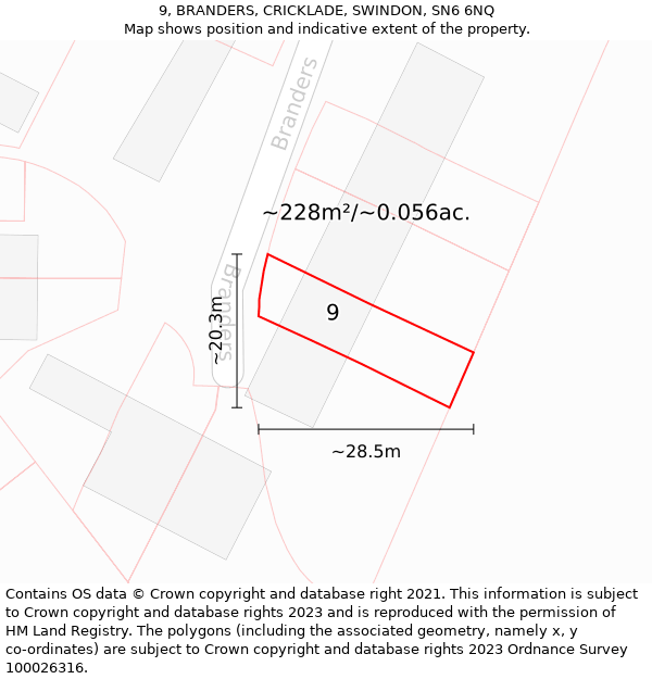 9, BRANDERS, CRICKLADE, SWINDON, SN6 6NQ: Plot and title map