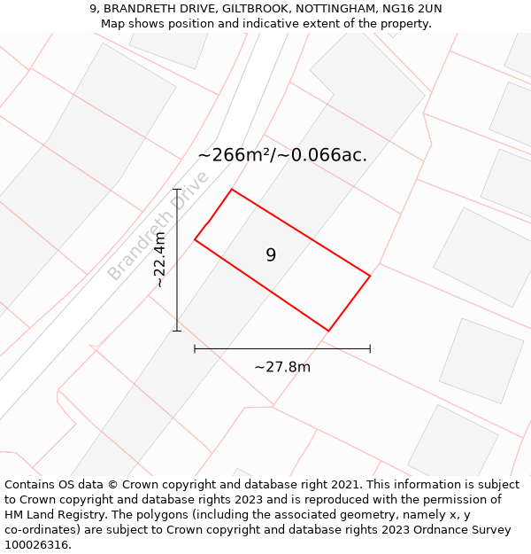 9, BRANDRETH DRIVE, GILTBROOK, NOTTINGHAM, NG16 2UN: Plot and title map