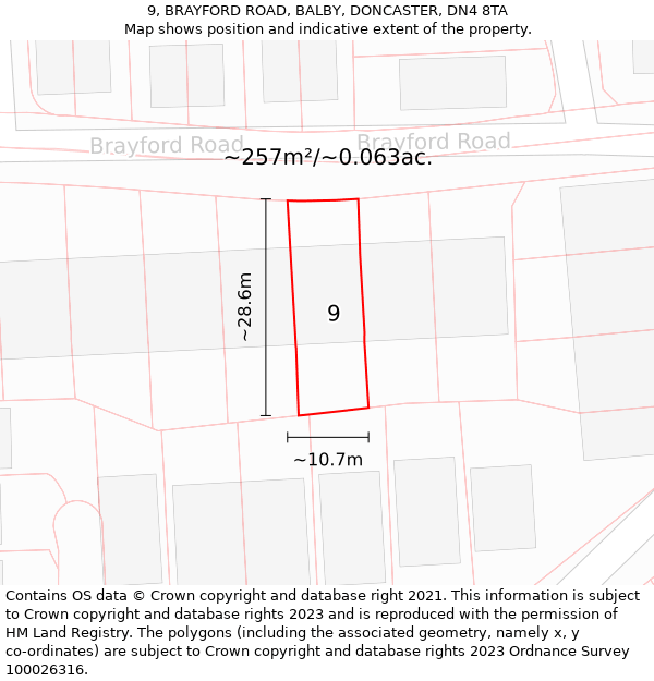 9, BRAYFORD ROAD, BALBY, DONCASTER, DN4 8TA: Plot and title map