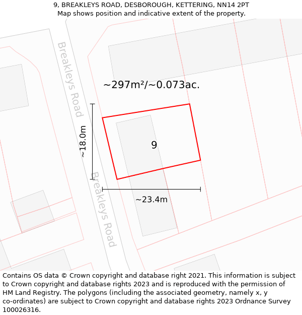 9, BREAKLEYS ROAD, DESBOROUGH, KETTERING, NN14 2PT: Plot and title map