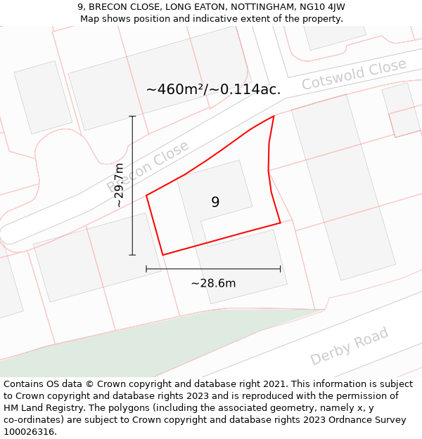 9, BRECON CLOSE, LONG EATON, NOTTINGHAM, NG10 4JW: Plot and title map