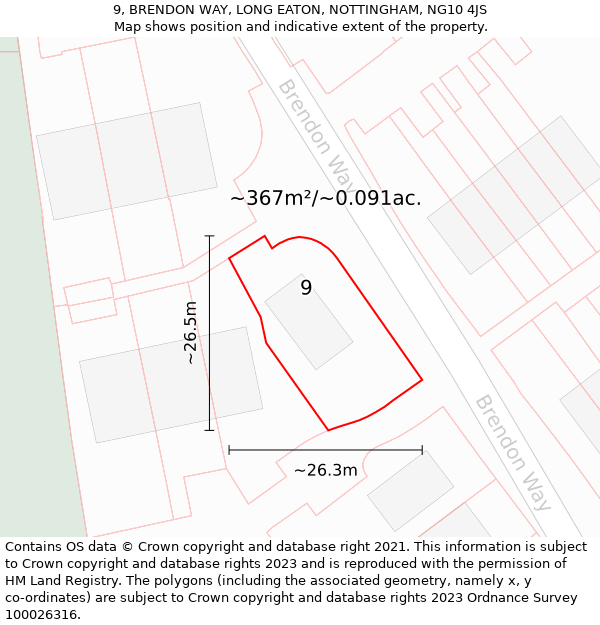 9, BRENDON WAY, LONG EATON, NOTTINGHAM, NG10 4JS: Plot and title map