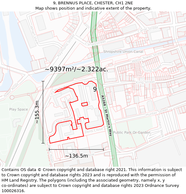 9, BRENNUS PLACE, CHESTER, CH1 2NE: Plot and title map