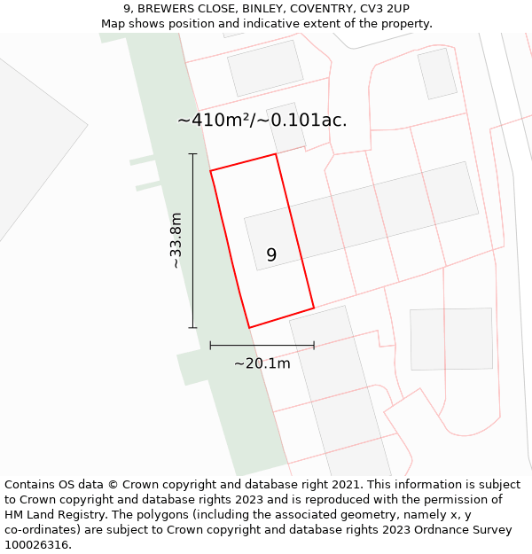 9, BREWERS CLOSE, BINLEY, COVENTRY, CV3 2UP: Plot and title map