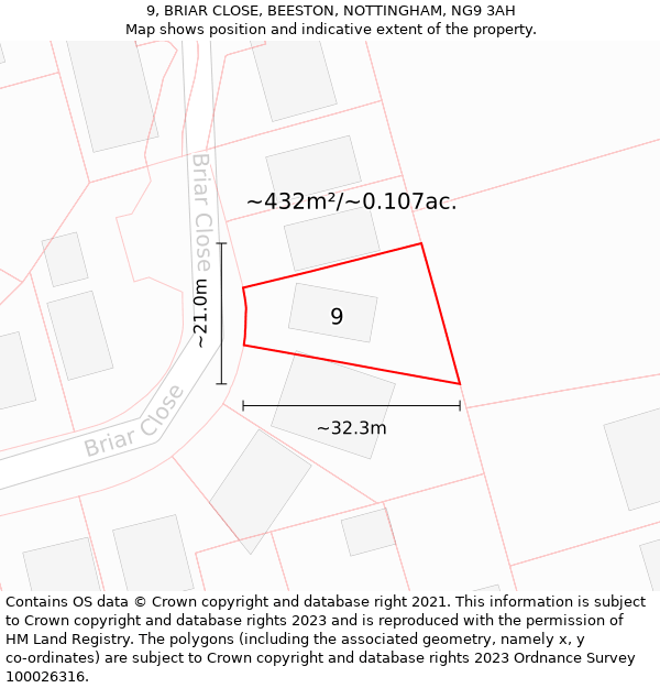 9, BRIAR CLOSE, BEESTON, NOTTINGHAM, NG9 3AH: Plot and title map