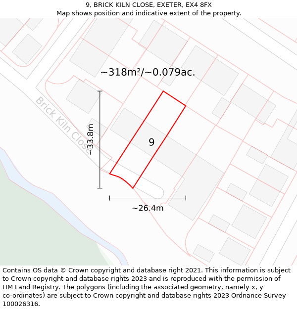 9, BRICK KILN CLOSE, EXETER, EX4 8FX: Plot and title map