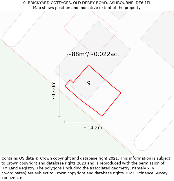 9, BRICKYARD COTTAGES, OLD DERBY ROAD, ASHBOURNE, DE6 1FL: Plot and title map