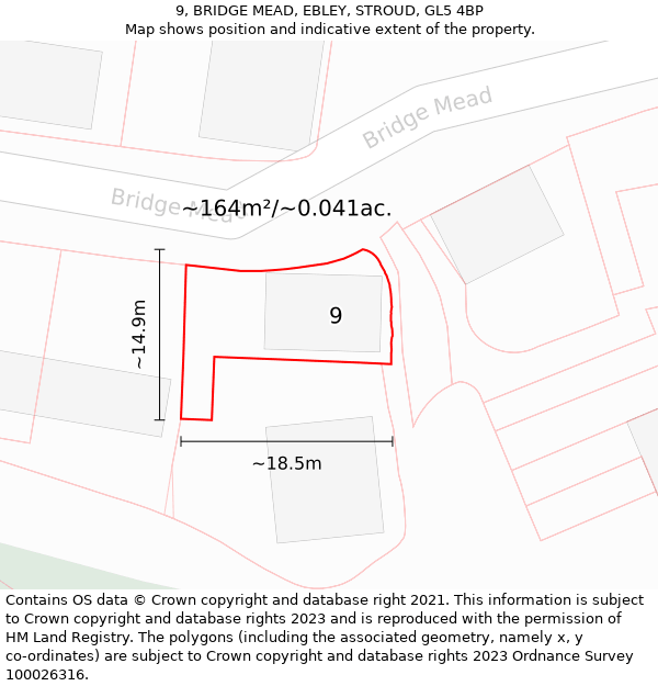 9, BRIDGE MEAD, EBLEY, STROUD, GL5 4BP: Plot and title map