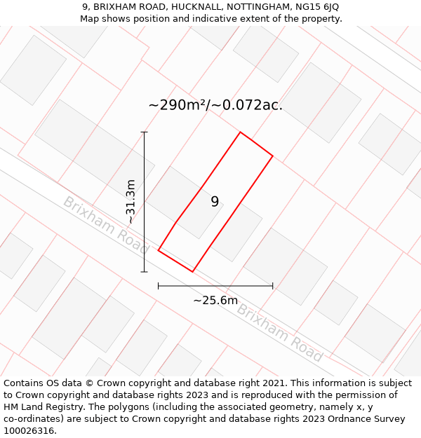 9, BRIXHAM ROAD, HUCKNALL, NOTTINGHAM, NG15 6JQ: Plot and title map