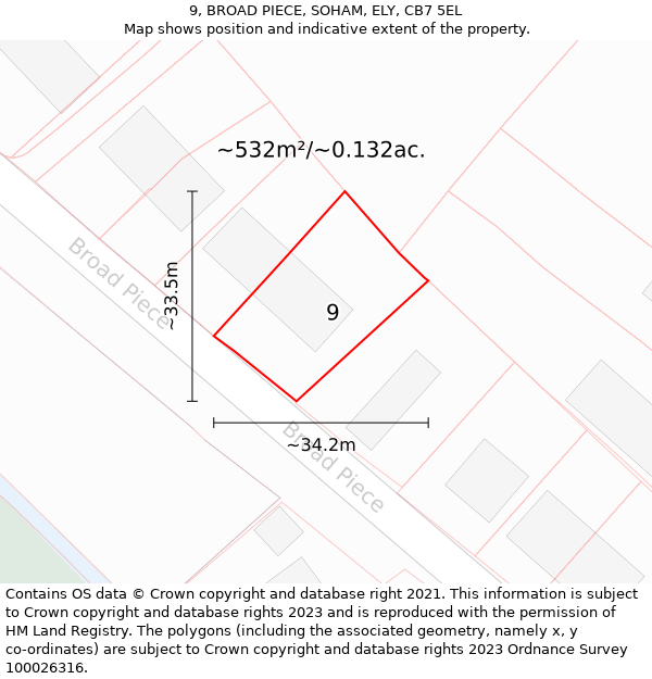 9, BROAD PIECE, SOHAM, ELY, CB7 5EL: Plot and title map