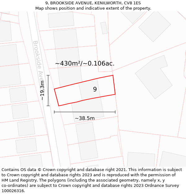 9, BROOKSIDE AVENUE, KENILWORTH, CV8 1ES: Plot and title map