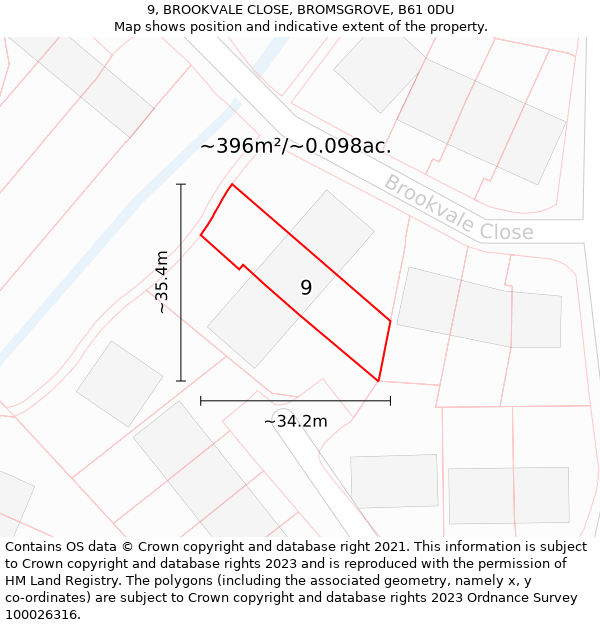 9, BROOKVALE CLOSE, BROMSGROVE, B61 0DU: Plot and title map