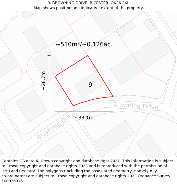 9, BROWNING DRIVE, BICESTER, OX26 2XL: Plot and title map