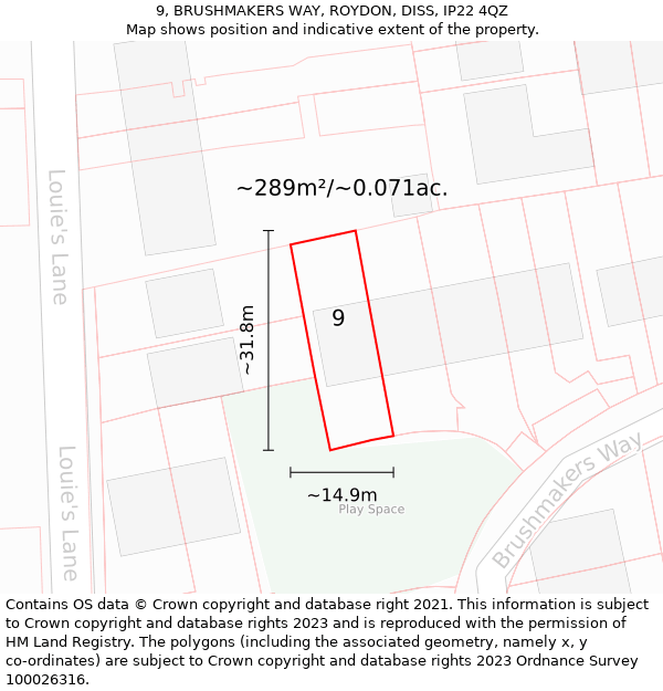 9, BRUSHMAKERS WAY, ROYDON, DISS, IP22 4QZ: Plot and title map