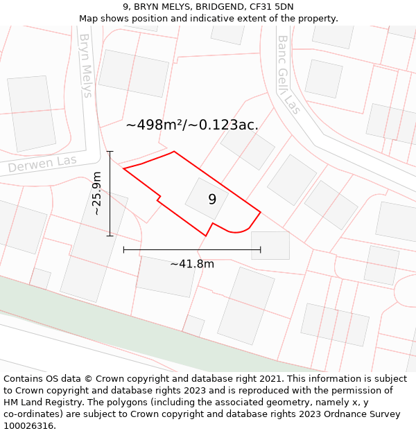 9, BRYN MELYS, BRIDGEND, CF31 5DN: Plot and title map